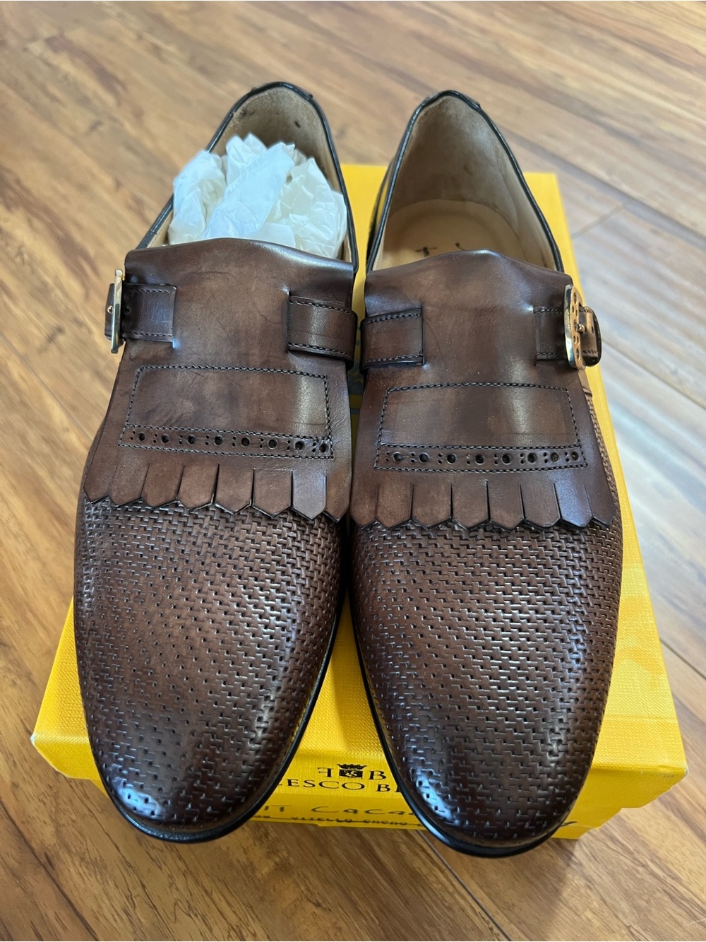 Brown Leather Kiltie Monk Strap Dress Shoes
